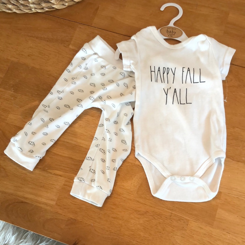 Rae Dunn , 6-9 months , 2 piece set. Onesie / sleeper and pants